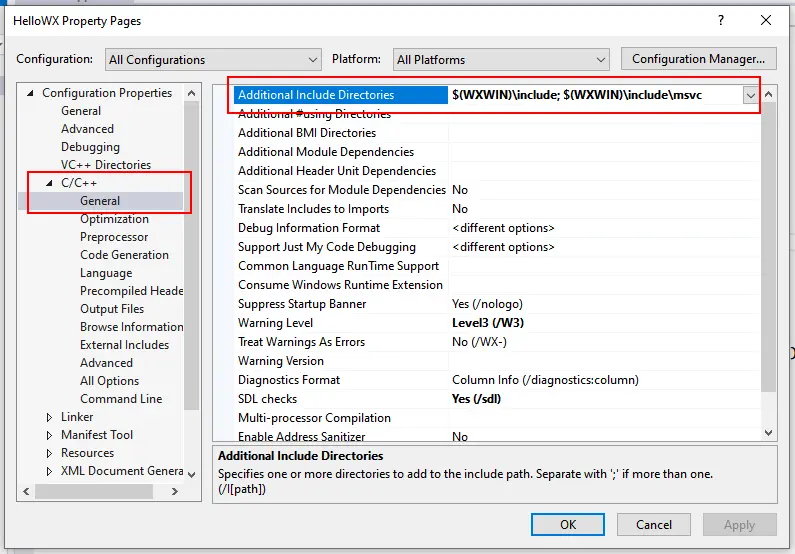 open C/C++ general setting