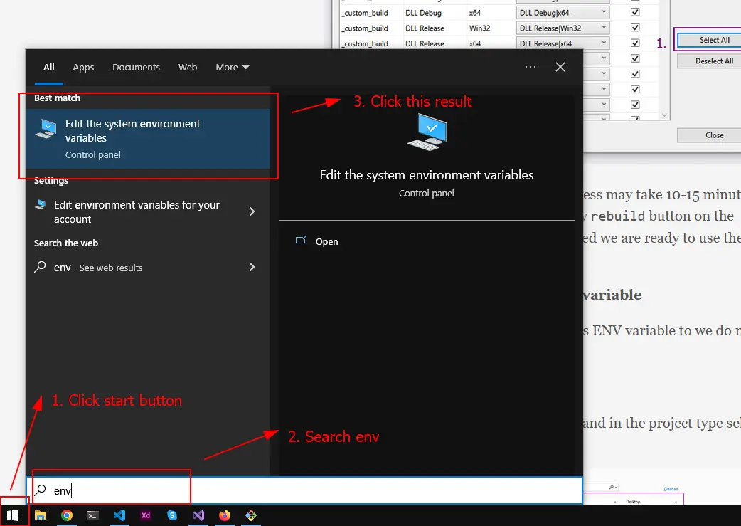 open environment variable settings in windows