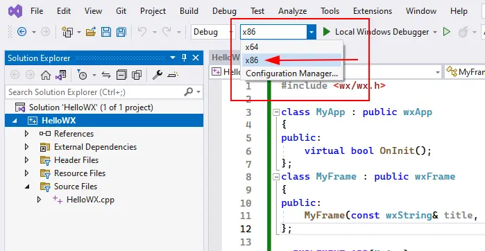 Visual Studio change build target ot x86